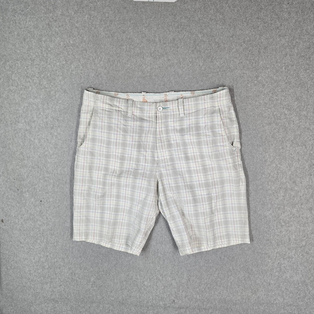 Tommy Bahama Men Shorts 36 White Plaid Chino Relax Casual 10" Inseam Logo